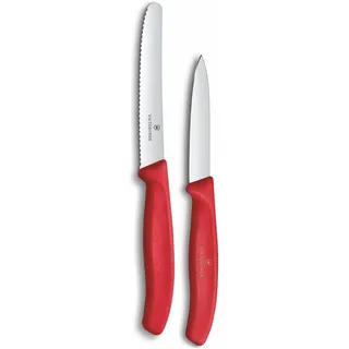 Victorinox Swiss Classic Gemüsemesser Set, 2-teilig, Gerade Klinge und Wellenschliff, Rostfreier Stahl, Swiss Made, Rot