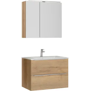 Nobilia Badezimmer , Eichefarben , Holzwerkstoff , 3-teilig , 2 Schublade(n),2 Schublade(n) Schubladen , G , 81 cm , Goldenes M, Made in Germany , Griffeauswahl, hängend, Zusatzausstattung erhältlich, Typenvielfalt , Badezimmer, Badmöbelsets & Badmöbelserien, Badmöbel-Sets