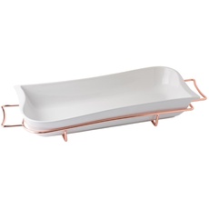 EVVIVA COMPANY SRL Lunchbox aus Porzellan mit Ständer aus Stahl, Farbe Roségold, Maße des Tellers 40 x 18 cm, ovale Form, praktisch und elegant, ideal für Ihren Tisch.