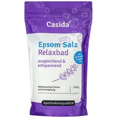 Epsom Salz Relaxbad mit natürlichem Lavendelöl/Lavendel - Magnesiumsulfat zum Baden - 1000 g - Ideal für Voll- und Fußbäder - Ideal bei Stress - Original Epsom Salz aus der Apotheke