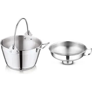Penguin Home 8,5 l Masselin-Pfanne mit 14 cm breitem Hals, Marmeladentrichter, Edelstahl-Topf mit Stahl-Einmachtrichter zum Einkochen von Einmachpfanne und Marmeladentrichter mit Seitengriff
