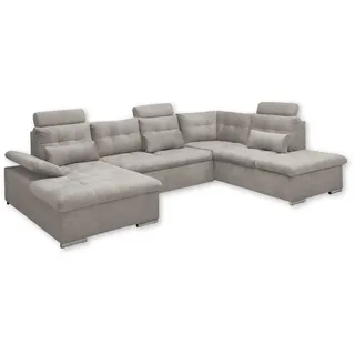 ed exciting design Wohnlandschaft Jakarta U-Form, mit Bettfunktion, Bettkasten, Kopfstützen, Nierenkissen grau