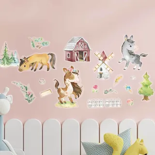 Papierdrachen Wandtattoos - 8 Bögen mit Wandstickern für Kinder - Kinderzimmer Dekoration - Wand Deko - Pferde - 22 x 30 cm je Bogen - für Jungen und Mädchen - Set 8