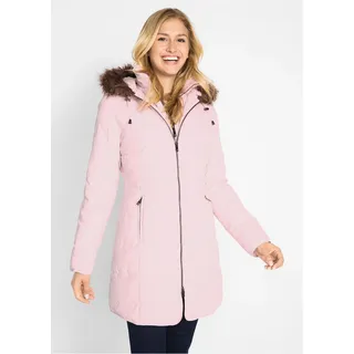 Steppjacke BONPRIX "Steppjacke mit Kapuze, gefüttert", Damen, Gr. 50, rosa (zartrosa), Web, Obermaterial: 88% Polyester, 12% Polyamid. Futter: 100% Polyester. Füllung: 100% Polyester, kontrastfarbene Details, unifarben, regular fit ca. Mitte Oberschenkel, mit innenliegendem Gummizug, Jacken Steppjacke, Regular Fit, mit abnehmbarer Kapuze mit Fellimitat