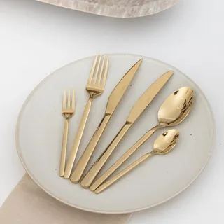 Deleca Besteckset Amor für 6 Personen - 36-teilig Besteck Set mit Messer Gabel Löffel, Steakmesser, Essbesteck - Spülmaschinenfest - Edelstahl Gold - Gold