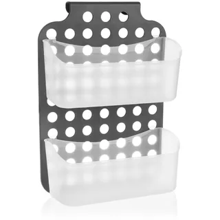 com-four® Duschkorb mit 2 Fächern, Duschgelhalter mit Haken zum Aufhängen, höhenverstellbare Hängekorbe, Duschregal, flexible Duschablage zum Hängen (1 Stück - 36x25cm grau)