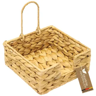 HMF Serviettenhalter geflochten aus Wasserhyazinthe, Serviettenständer mit Sicherungsklemme | 19 x 19 x 8 cm