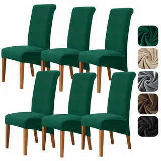 Alishomtll Samt Stuhlhussen XL 6er Set Universal Stretch Stuhlbezug für Schwingstühle Große Esszimmerstühle Bezug Waschbar Abnehmbar Stühle Schutz für Küche Bankett Hochzeit Party (Grün, 6 Stück)