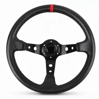 Universal-Rennlenkrad, 14-Zoll-Drifting-Deep-Dish-Lenkrad, 6-Schrauben-Autosportlenkrad mit PU-Leder, 3 Speichen und Hupenknopf für Auto, Boot, LKW, Yacht (Rot)