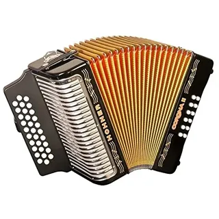 Diatonische Knöpfe. Hohner Akkordeon mit diatonischen Knöpfen, Corina II GCF, Schwarz LACQUERED.