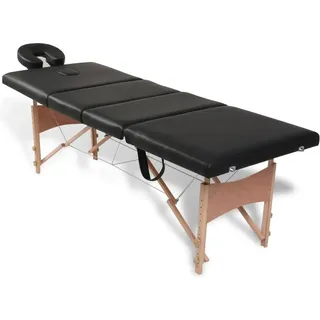 vidaXL Massageliege Klappbar 4-Zonen mit Holzgestell Schwarz - Schwarz