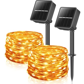 STANBOW Solar Lichterkette Aussen, 50 LED Solarlichterkette Außen Wetterfest, Kristall Kugeln Lichterkette Draußen mit 8 Modi für Balkon, Gartendeko, Bäume, Terrasse, Hochzeiten (Warmweiß)