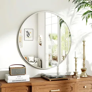 Koonmi 70cm Runder Spiegel Silber Wandspiegel mit Gebürstetem Metallrahmen für Bad, Waschtisch, Wohnzimmer, Schlafzimmer, Eingang Wanddekoration