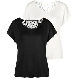 Vivance Kurzarmshirt "mit Spitzeneinsatz am Rücken" 2er-Pack, aus elastischem Viskose-Jersey, sommerlich leicht, creme, schwarz