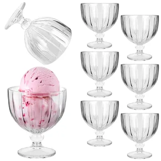 KADAX Eisbecher aus Glas, 6er Set, 390ml, Dessertgläser mit Fuß, Eisschalen für Eis, Desserts & Obst, Eisgläser, Dessertschalen, Spülmaschinenfest (Modell 6)