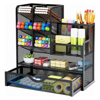 Marbrasse Netz Schreibtisch Organizer, Multifunktionaler Stifte Halter mit Schublade, Aufbewahrung Regal für Schul Heim Büro Bedarf, Schwarz