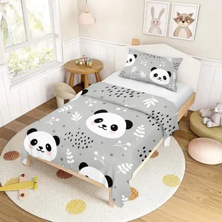 Morbuy Panda Bettwäsche-Sets 2 Teilig, Mikrofaser Bettbezug 90x190 cm mit Reißverschluss + 1 Kissenbezüge 50x75 cm