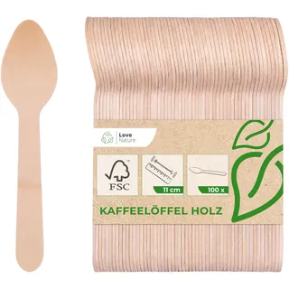Love Nature Einwegbesteck Kaffeelöffel – 100 Stück Holzlöffel Klein 11cm
