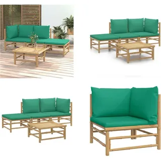 vidaXL 4 tlg. Garten Lounge Set mit Grünen Kissen Bambus - Garten Lounge Set - Garten Lounge Sets - Lounge Set - Gartenmöbel Set - Braun