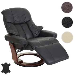 MCA Relaxsessel Calgary 2, Fernsehsessel Sessel, Echtleder 150kg belastbar ~ schwarz, Walnuss-Optik