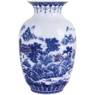 Handgefertigte blau-weiße Porzellanvase mit schlankem Körper - Traditionelles chinesisches Design der Winterkürbis mit dünner Wand und breitem Mund, perfekt für die Dekoration von Zuhause und