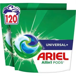 Ariel Pods Universal+ Waschmittel, 120 Wäschen | Mit Fleck-Weg-Power ab der 1. Wäsche und starker Reinigung auch in kaltem Wasser.