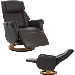 MCA Relaxsessel + Aufstehhilfe HWC-N58, Fernsehsessel Liegesessel Fußstütze Holz Leder  braun, Holz Natur - Braun