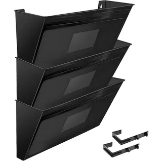 Acrimet Wandprospekthalter, Flyerhalter, Zeitungsständer (Querformat, A4) (3 Stück) (Schwarz) (Kleiderbugel Enthalten)