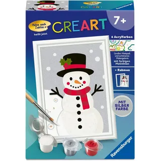 Ravensburger CreArt 12023169 - Schneemann Snowy - Malen nach Zahlen für Kinder ab 7 Jahre, Malset mit Rahmen, Pinsel und Acrylfarben, Geschenk für Mädchen und Jungen