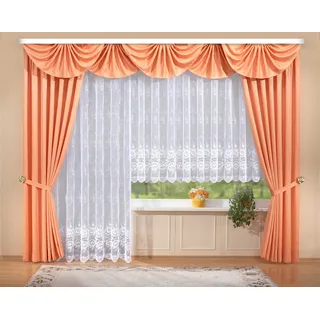 Gardine STICKEREIEN PLAUEN "Bianca" Gr. 10, weiß, B:450cm H:245cm, Polyester, Gardinen, Gardine, veredelt mit echter Plauener Spitze Stickerei