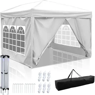 Izrielar Faltpavillon 3x3 m wasserdicht – Pavillon faltbar mit UV-Schutz 50+, Gartenzelt & Partyzelt mit 4 Seiten, ideal für Garten, Camping, Hochzeit & Strand Weiß - Weiß