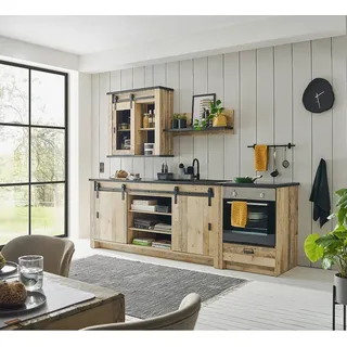 Single Küche 4-teilig in Old Style hell mit anthrazit SHELTON-61 - Braun