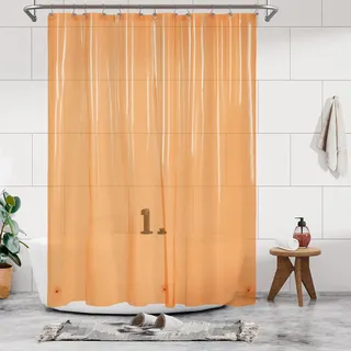 Barossa Design Duschvorhang-Innenfutter, lang, 198,1 cm Höhe, 3 Magnete und wasserdicht, leicht, PEVA-Duschvorhang für Badewanne, PVC-frei, Metallösen, 183 x 198 cm, Transparent/Orange