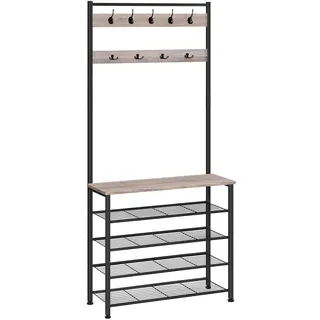 HOOBRO Garderobenständer, Schuhregal mit Garderobe, Kleiderständer mit Schuhablage, Schuhschrank mit 5 Ebenen, für Flur, Greige EBG80MT01G2