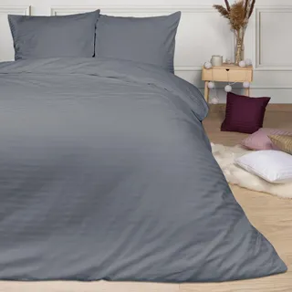 Bettwäsche, Satinbettwäsche, Streifen, Hohe Qualität 200x220cm Anthrazit - Grau