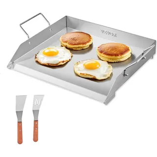 Vevor Grillplatte Grillpfanne aus Edelstahl universelle rechteckige Platte (448 x 370 mm) mit flacher Oberseite, Gasgrill-Grillplatte für BBQ-Grill Teppanyaki, Familienkochgeschirr mit Griff