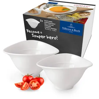 Villeroy & Boch - Vapiano Suppenschalen Set 2 teilig weiß, Spülmaschinenfest, Mikrowellensicher, Extra Tiefe Suppenteller, Suppenschüssel, Schalen Groß, Salatschüssel, Pastaschalen, Premium Porzellan