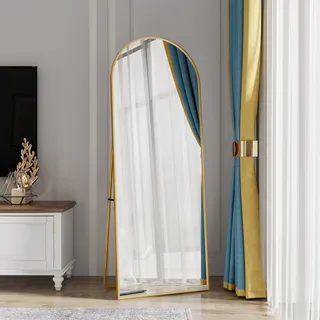 CDGlobal Bogen Ganzkörperspiegel, 53 x 162 cm Gewölbter Standspiegel Groß in voller Länge, an der Wand montiert, lehnend, Bodenspiegel Ganzkörper als Ankleide Eitelkeitsspiegel für Wohnzimmer, Golden - Gold, Schwarz