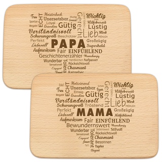 Spruchreif | 2er Set Frühstücksbrettchen mit Gravur Wortherz „Mama“ & „Papa“ | Geschenkidee für Eltern | Perfekt für Mama & Papa zu jedem Anlass