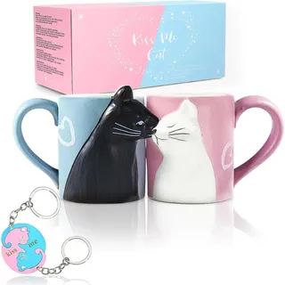 MengCat Katzen Kuss Hochzeit Keramik Tee- und Kaffeebecher Set