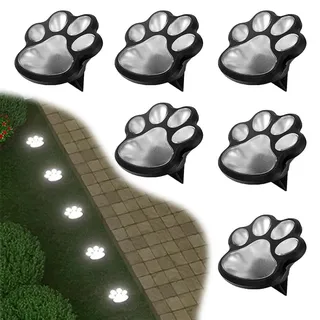 SKIKHN 6 Stück Solar Bodenleuchten Aussen,Katzenpfote Solarleuchten,Led Pfoten Outdoor,Wetterfest LED Gartenbeleuchtung Solars,Solarleuchten für Garten, für Boden Weg Rasen Gehweg,Kaltweiß Dekoration