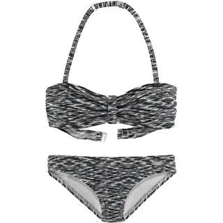 Bandeau-Bikini VENICE BEACH, Jungen, Gr. 170/176, N-Gr, schwarz-weiß (schwarz, weiß), Polyamid, Melange-Effekt, Bikini-Sets Bandeau-Bikini, regulierbares Top, seitliche Stäbchen