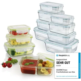 GOURMETmaxx Glas-Frischhaltedosen Klick-it 12er Set | Als Brotdose oder für Meal Prep | Spülmaschinen- Mikrowellen- und Gefrierschrankgeeignet | Aufbewahrungsbox mit Deckel