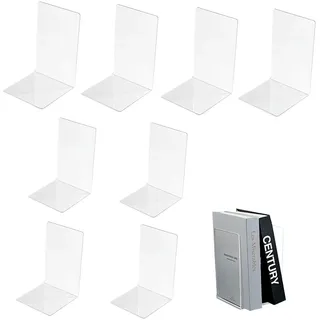 Euablfo 8 Stück Acryl Buchstützen,Transparenten Buchstützen Set mit 50 Anti Rutsch Pad, Buchhalter Regal, 12,8×11,5×16 cm bücherstütze, für Schule, Büro, Zuhause, Bibliothek Schreibtisch-Organizer