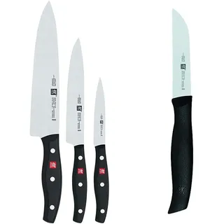 Zwilling Messer-Set, 3-tlg., Spick-/Garniermesser, Fleischmesser, Kochmesser, Rostfreier Spezialstahl/Kunststoff-Griff, Twin Pollux & 38720080 Twin Grip Gemüsemesser, schwarz