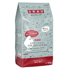 GRAU – das Original – Trockenfutter für Hunde - Senior - Geflügel, 1er Pack (1 x 12 kg), glutenfrei, für sensible ältere Hunde