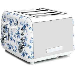 Laura Ashley 4-Scheiben-Toaster Edelstahl Vintage von VQ China Rose | Mit Einstellbaren Heiz-, Auftau- Und Aufwärmmodi, Mit Aufsatz Zum Aufwärmen Von Croissants