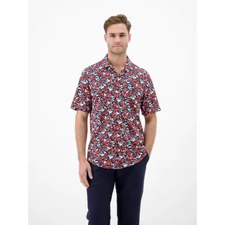 Kurzarmhemd LERROS "1/2 Hemd aus 100 % Baumwolle, floral bedruckt", Herren, Gr. XXL, Normalgrößen, vivid rot, 100% Baumwolle, Hemden Kurzarmhemd