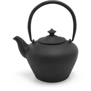 Bredemeijer Schwarze bauchige Asia Teekanne 1.0 Liter aus Gusseisen - gusseiserne Kanne mit Edelstahl-Teefilter-Sieb
