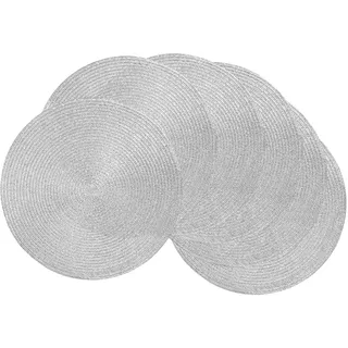 HEYOMART 6er Set Platzsets Rund Geflochtene Tischsets Abwaschbar Silber Rund Platzsets Waschbar Hitzebeständig Platzdeckchen Weihnachten für Hochzeit, Fest, Küche, Dekor - 38cm